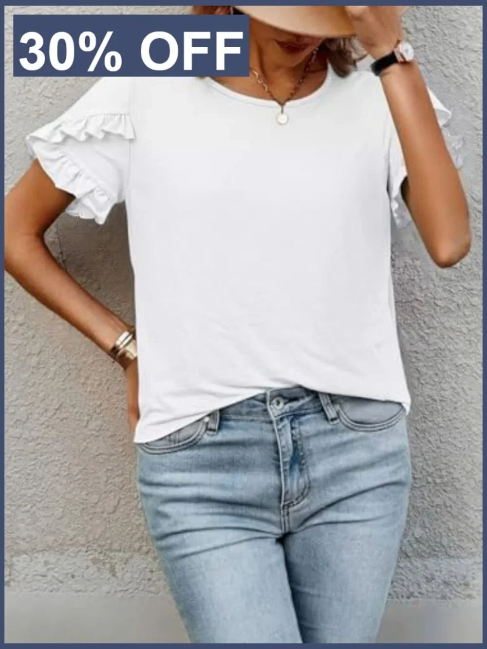 Short Sleeve Ruffle Crewneck Blouse for Work Casual - Picture 3 of 7